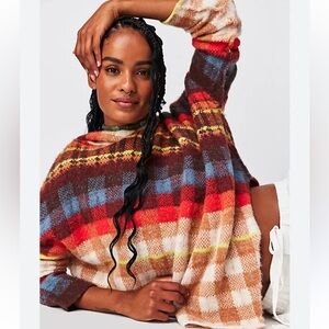 Free people Ainsley poncho in apple cider combo sweater pullover NWT